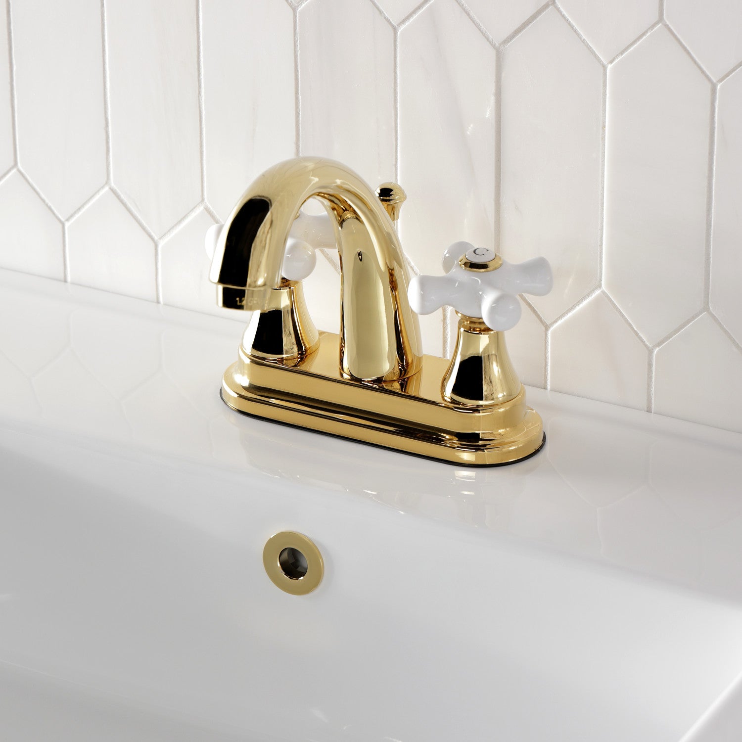 Kingston Heirloom KS7612PX - English Vintage Double-Handle 3-Hole Deck Mount 4-Inch Centerset Bathroom Faucet with Brass Pop-Up, Polished Brass — thumbnail 2